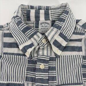 Brooks Brothers Mens‎ Regent Fit Patchwork  Short Sleeve Shirt Blue White M